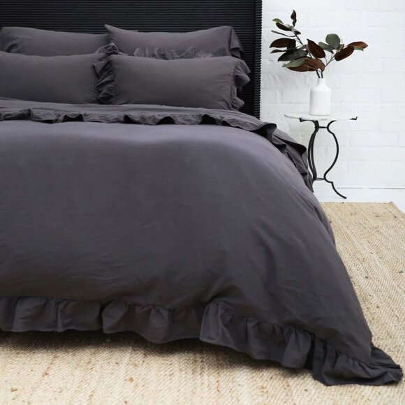 POM POM at HOME Rowan Crinkled Cotton Duvet Cover Set KING Midnight NEW $345 - Picture 2 of 10